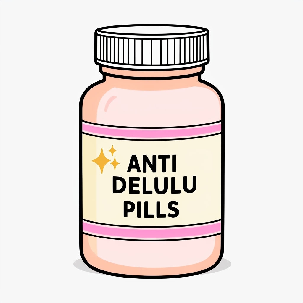 Cartoon Prescription Bottle with Anti Delulu Pills Illustration Mug