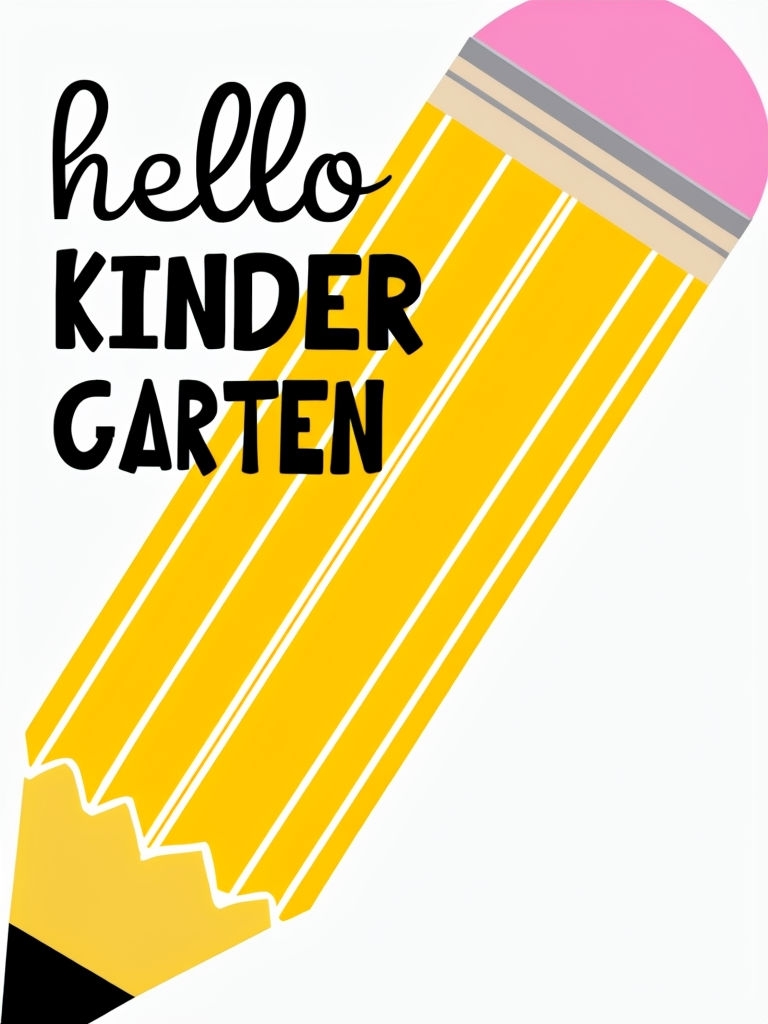 Cheerful Hello Kindergarten Pencil Graphic Design Poster