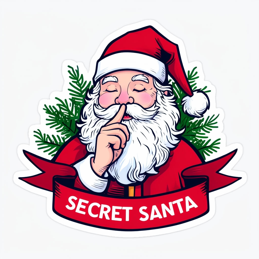 Cheerful Santa Claus with Secret Santa Banner Illustration Sticker