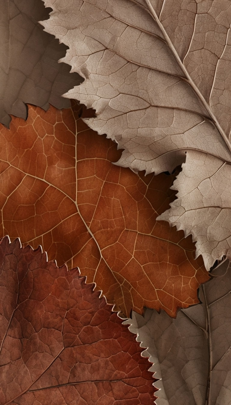 Close-Up Overlapping Leaves in Warm Earthy Tones Mobile Wallpaper