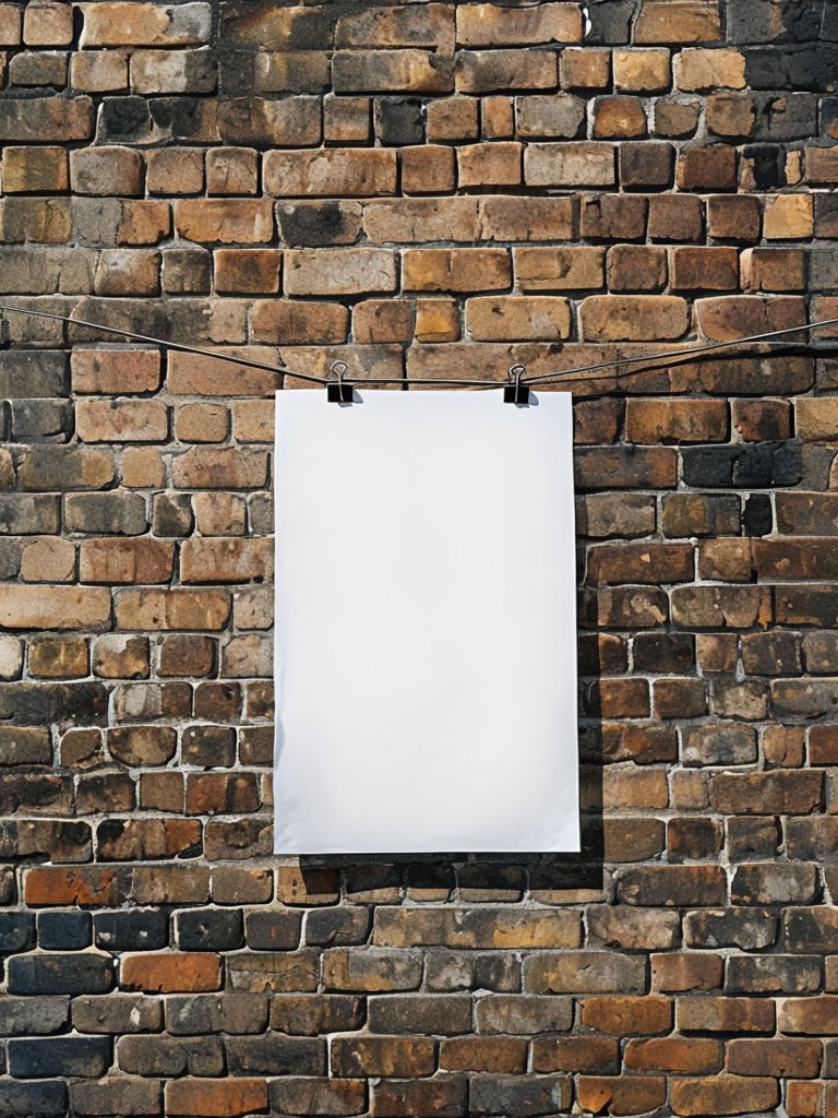 Blank White Paper Hanging on Aged Brick Wall Mockup