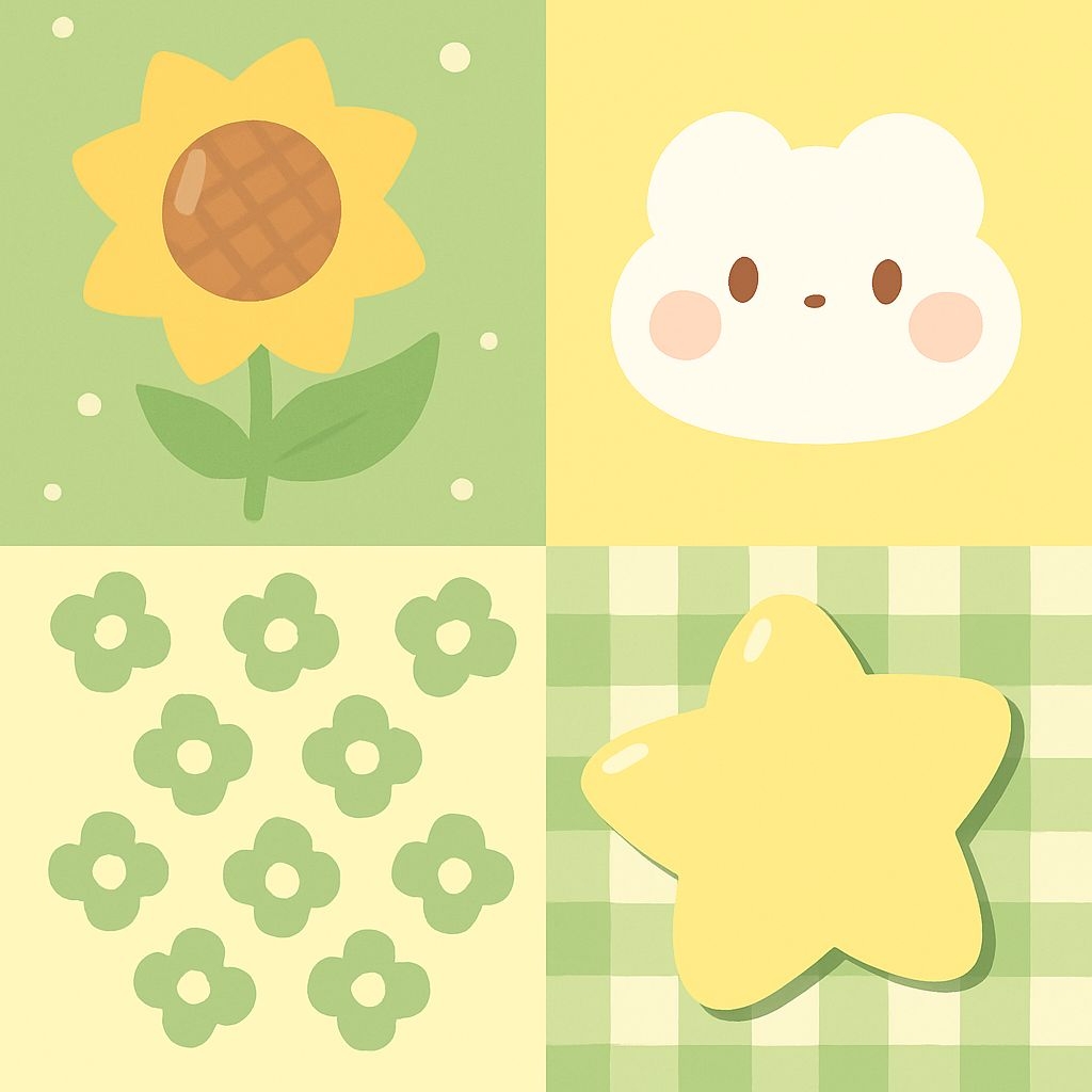 Whimsical Cartoon Floral and Cloud Illustration Seamless Pattern