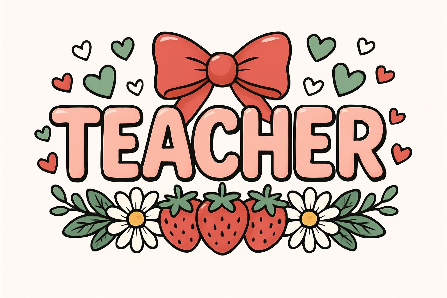 Cheerful Teacher Illustration with Bow and Strawberries T-Shirt