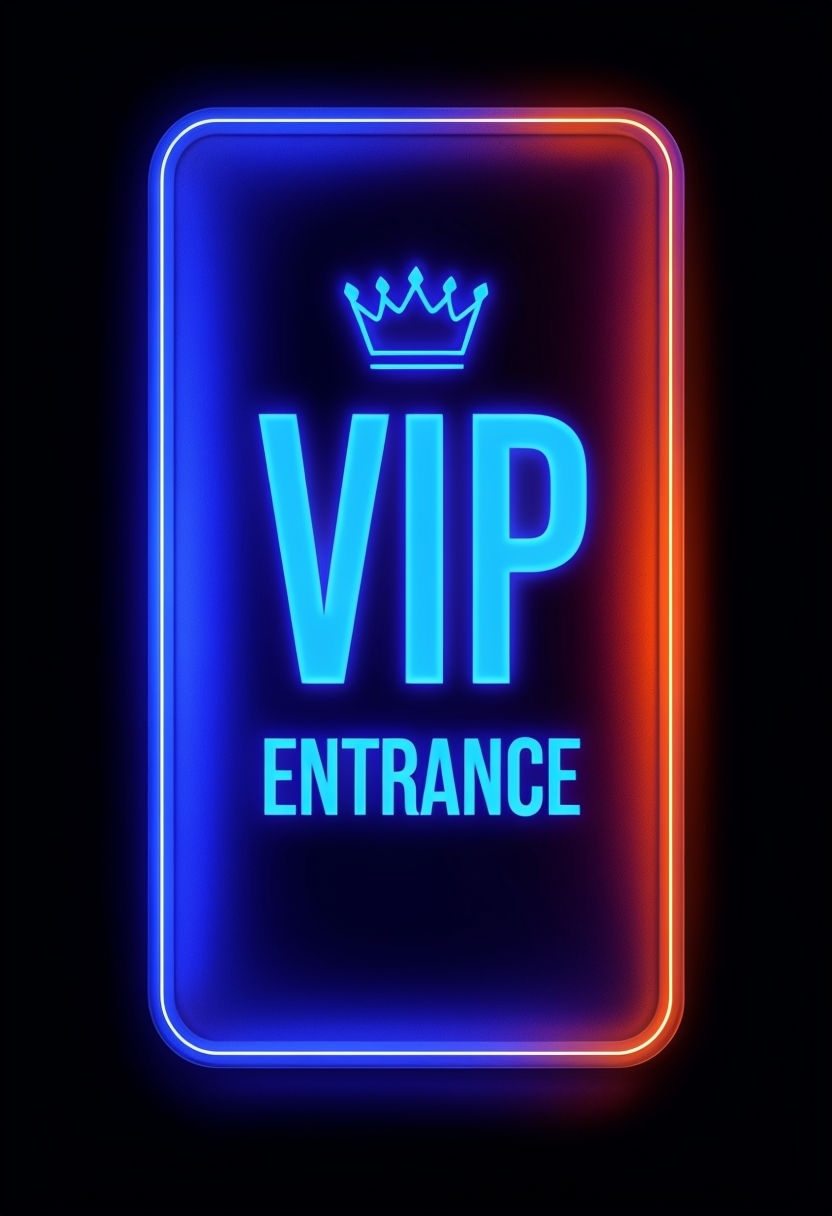 Vibrant Neon VIP Entrance Sign with Crown Icon Design Event Sign