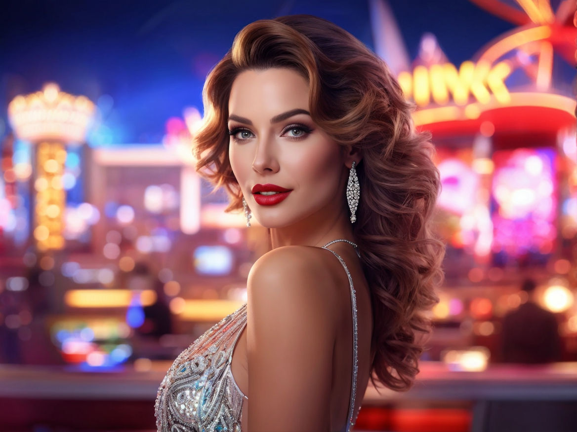 portrait of a beautiful women on the background of the strip boulevard in  Las Vegas