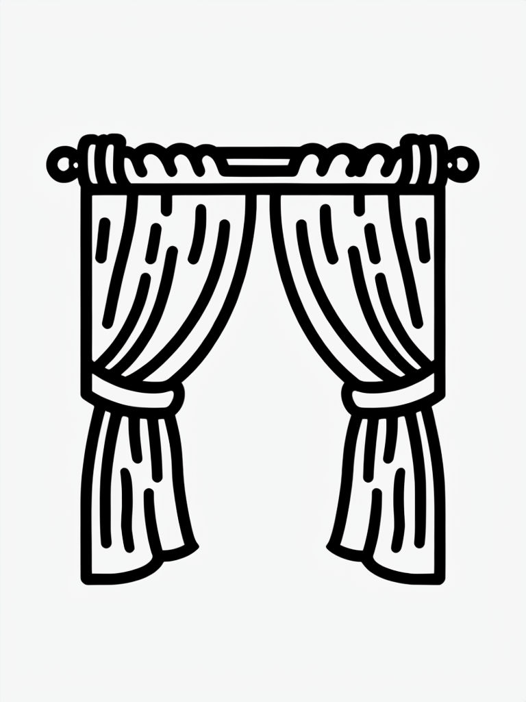 Minimalist Black Line Curtain Icon Design for Coloring Book Pages