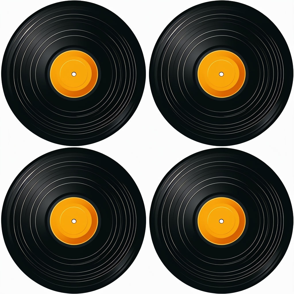 Minimalist Black Vinyl Records with Golden Labels Seamless Pattern