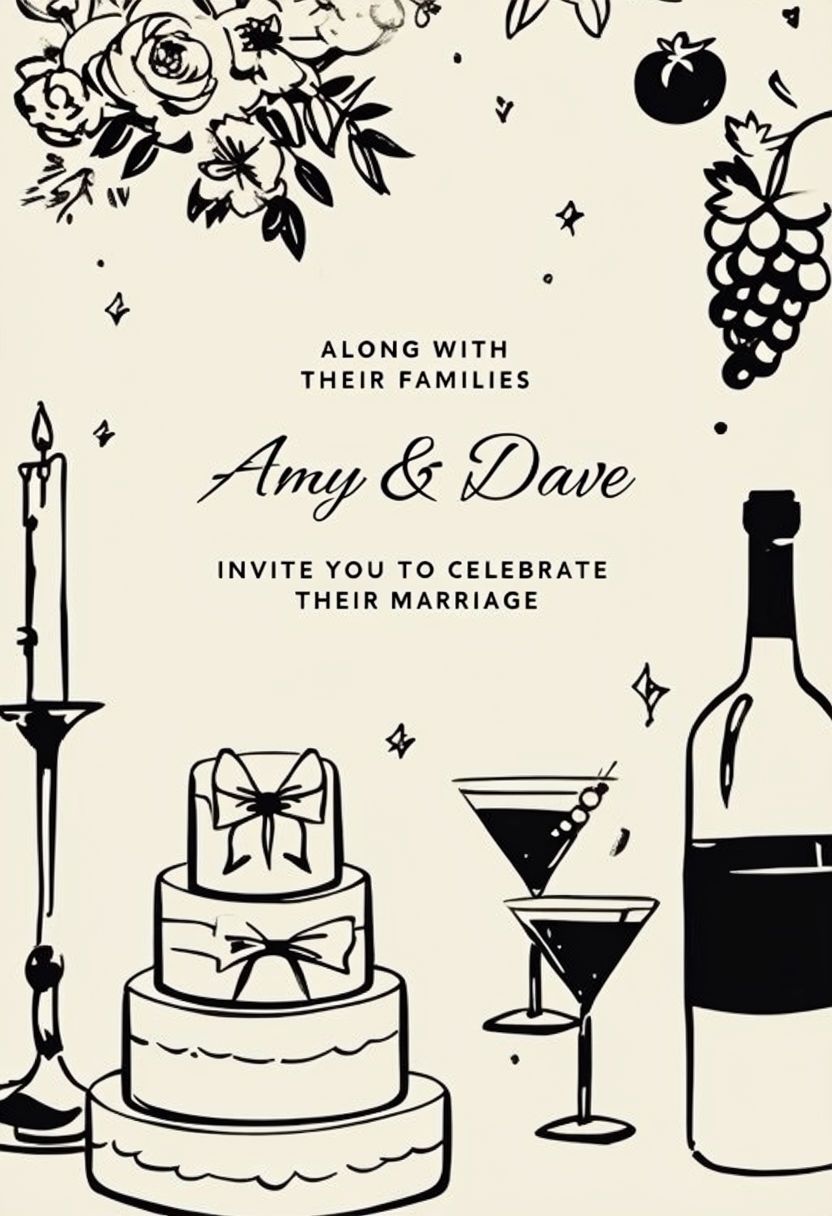 Elegant Minimalist Wedding Invitation Card with Whimsical Illustrations