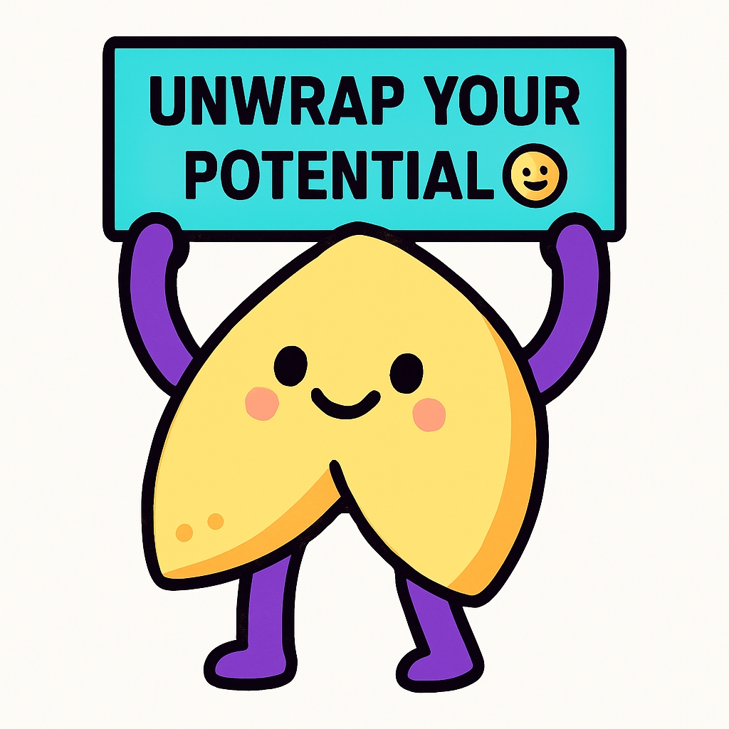 Cheerful Cartoon Fortune Cookie with Motivational Sign Sticker