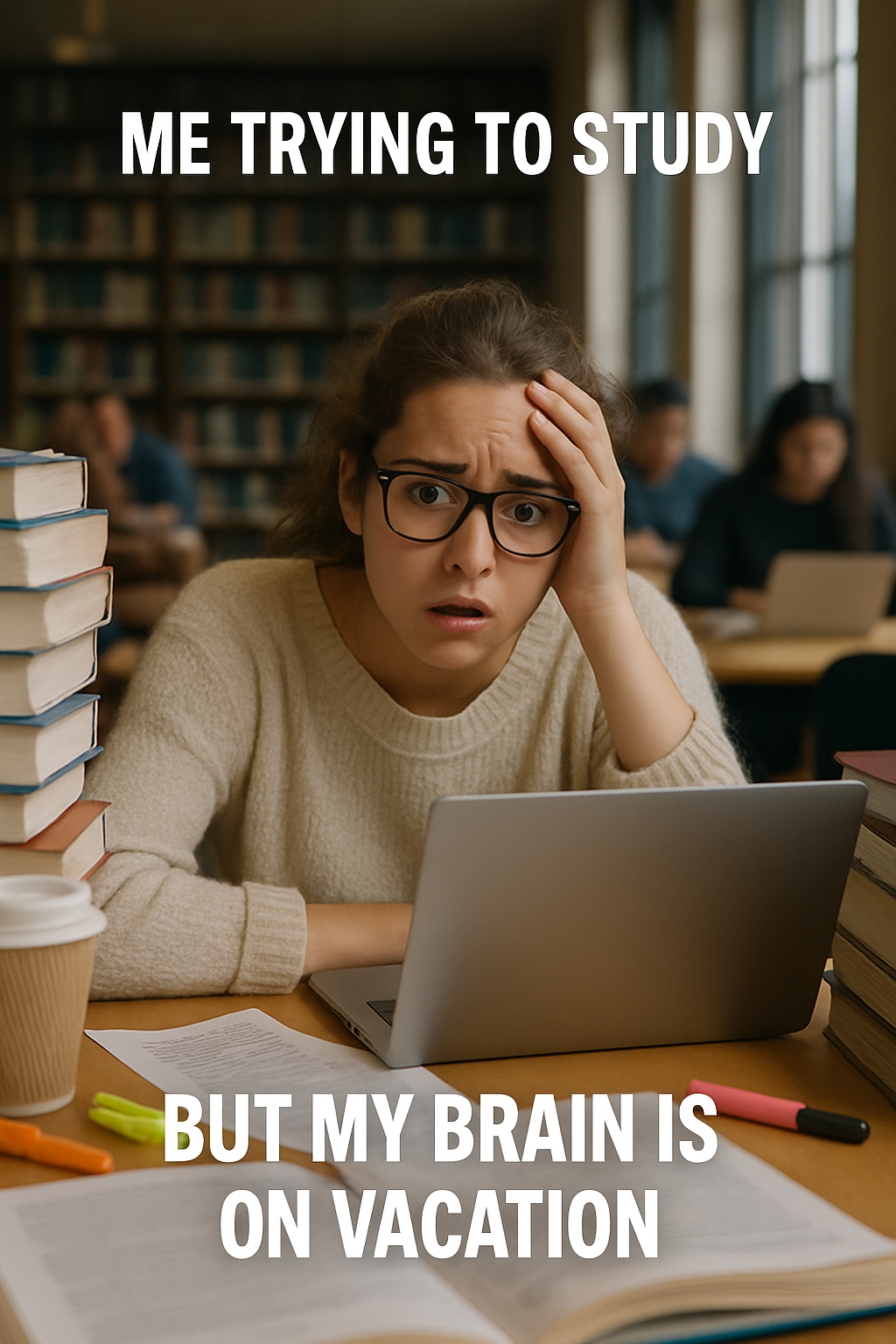 Shocked Student Trying to Study with Vacationing Brain Meme