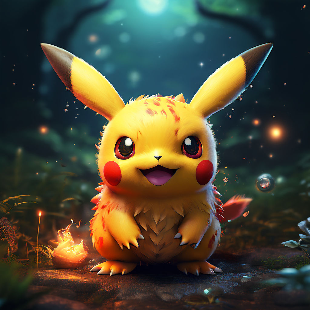 Realistic rendering of an adorable pretty female pikachu wearing a