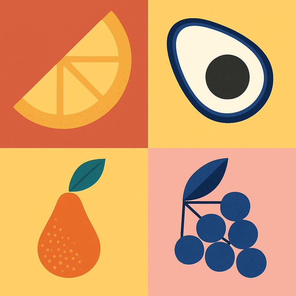 Colorful Minimalist Fruit Grid Illustration Seamless Pattern