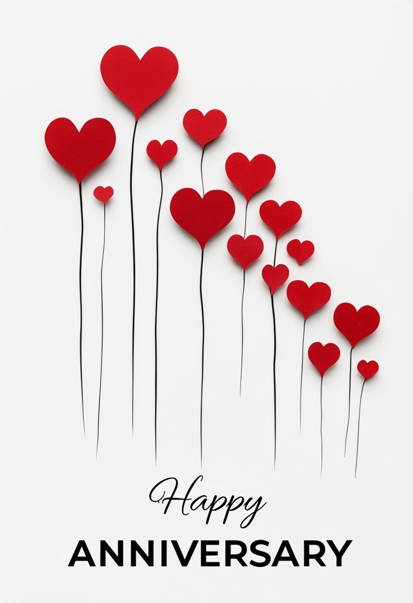 Elegant Red Heart Flowers Anniversary Card Design