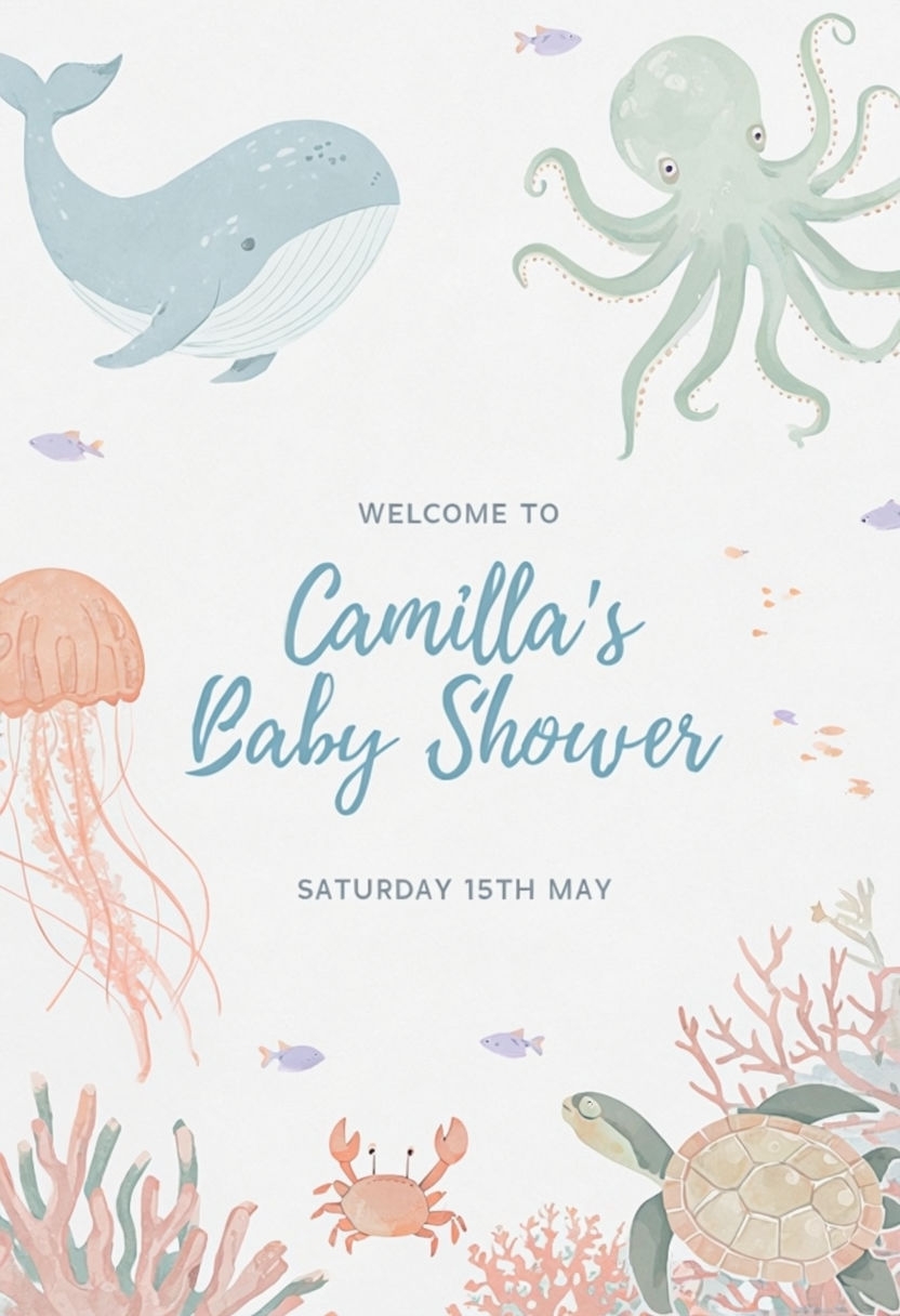 Underwater Themed Baby Shower Invitation Poster Design Sign