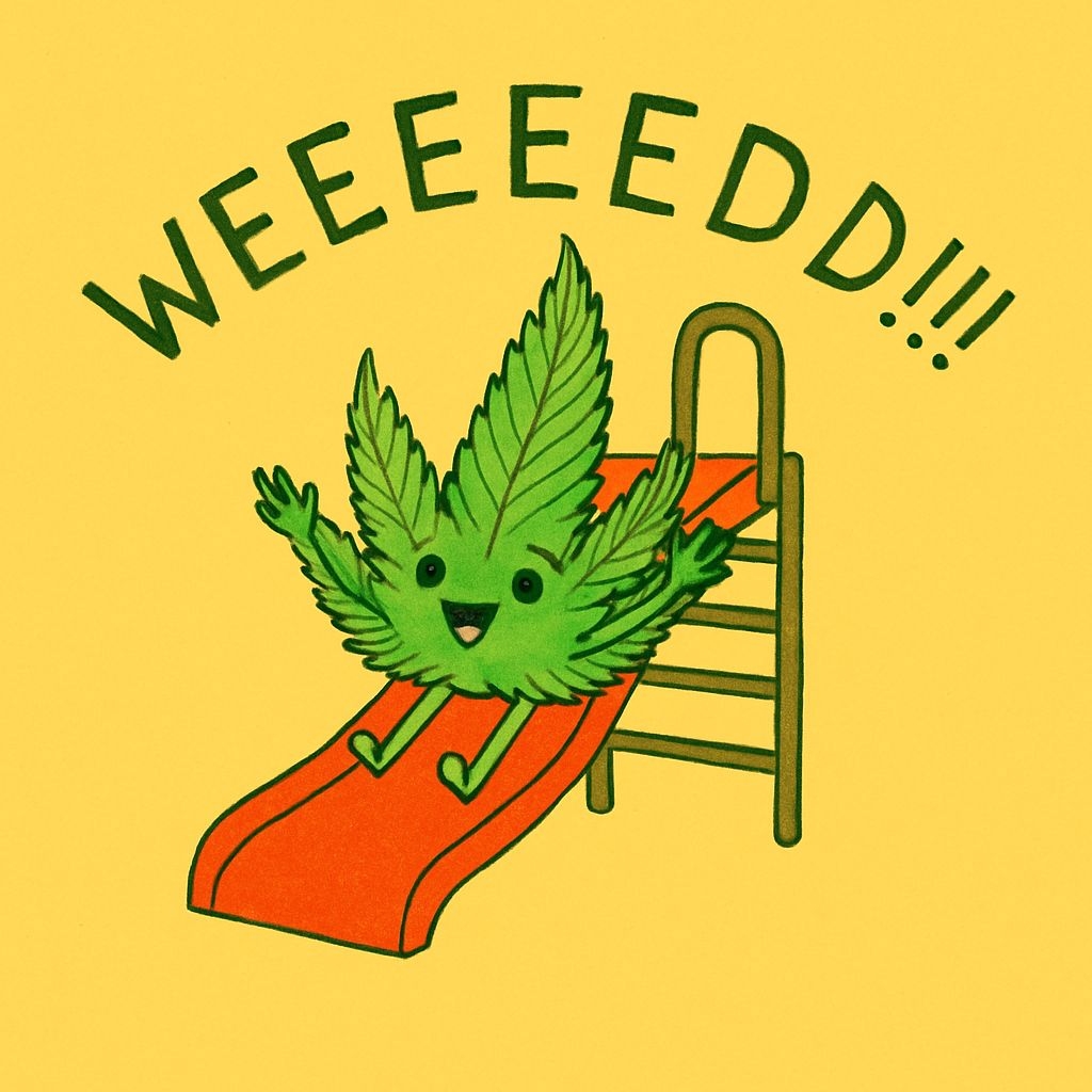 Cheerful Cannabis Leaf Sliding Down Bright Orange Slide T-Shirt