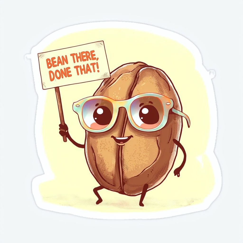 Cheerful Cartoon Coffee Bean with Sunglasses Sticker