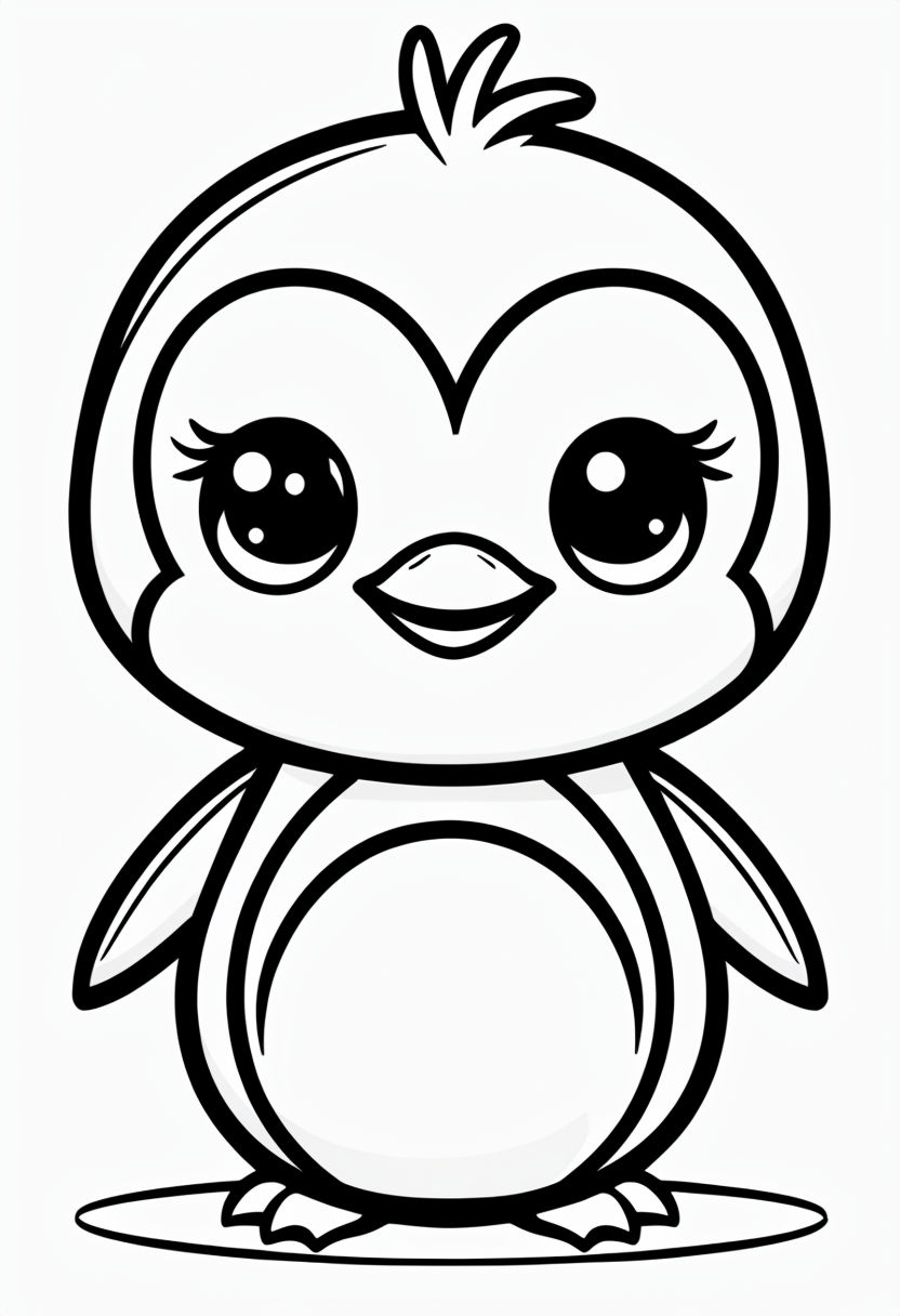 Cute Baby Penguin Cartoon Coloring Book Page