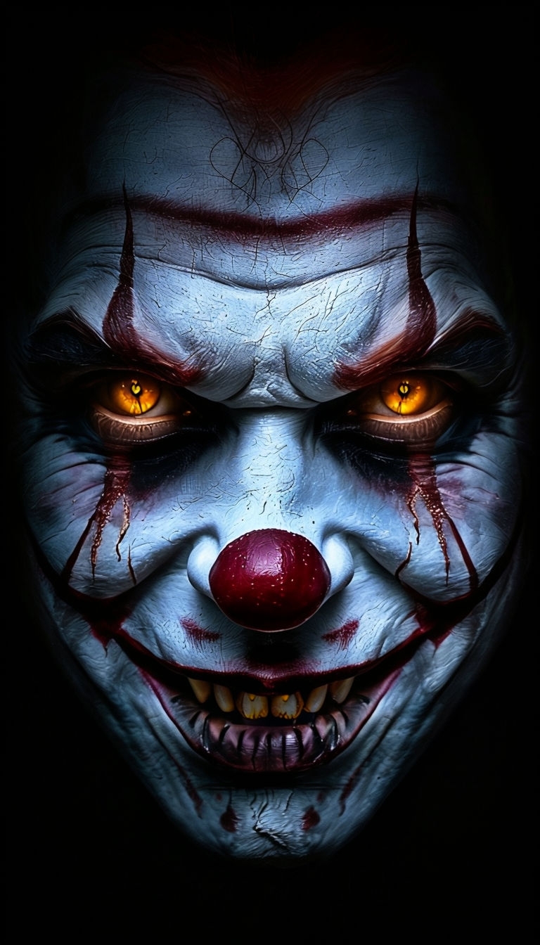 Sinister Symmetrical Clown Face Hyper-Realistic Horror Mobile Wallpaper