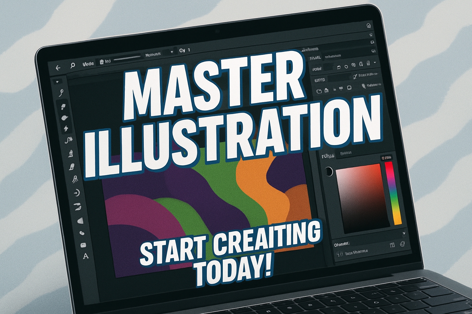 Creative Master Illustration on MacBook for Graphic Design Social Media Post
