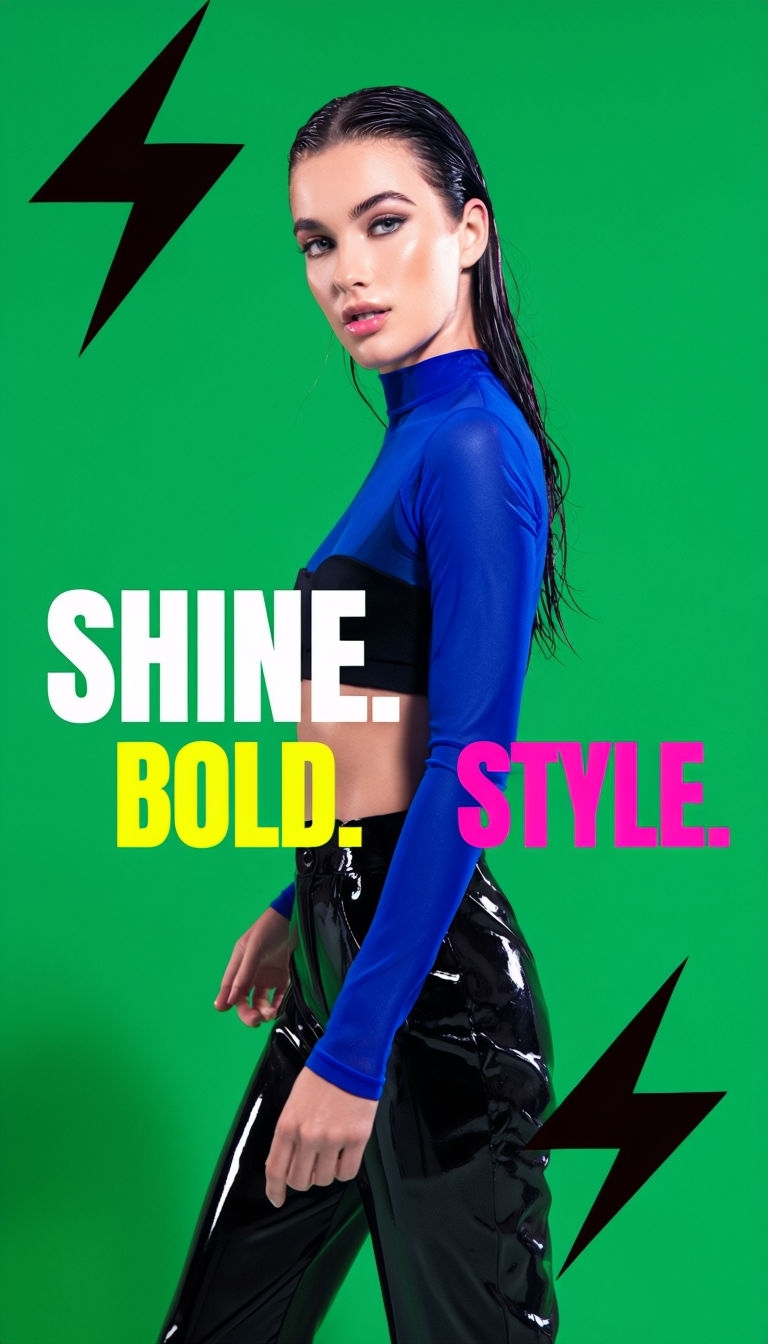 Bold Emerald Green Fashion Advertisement Featuring Confident Model Ads