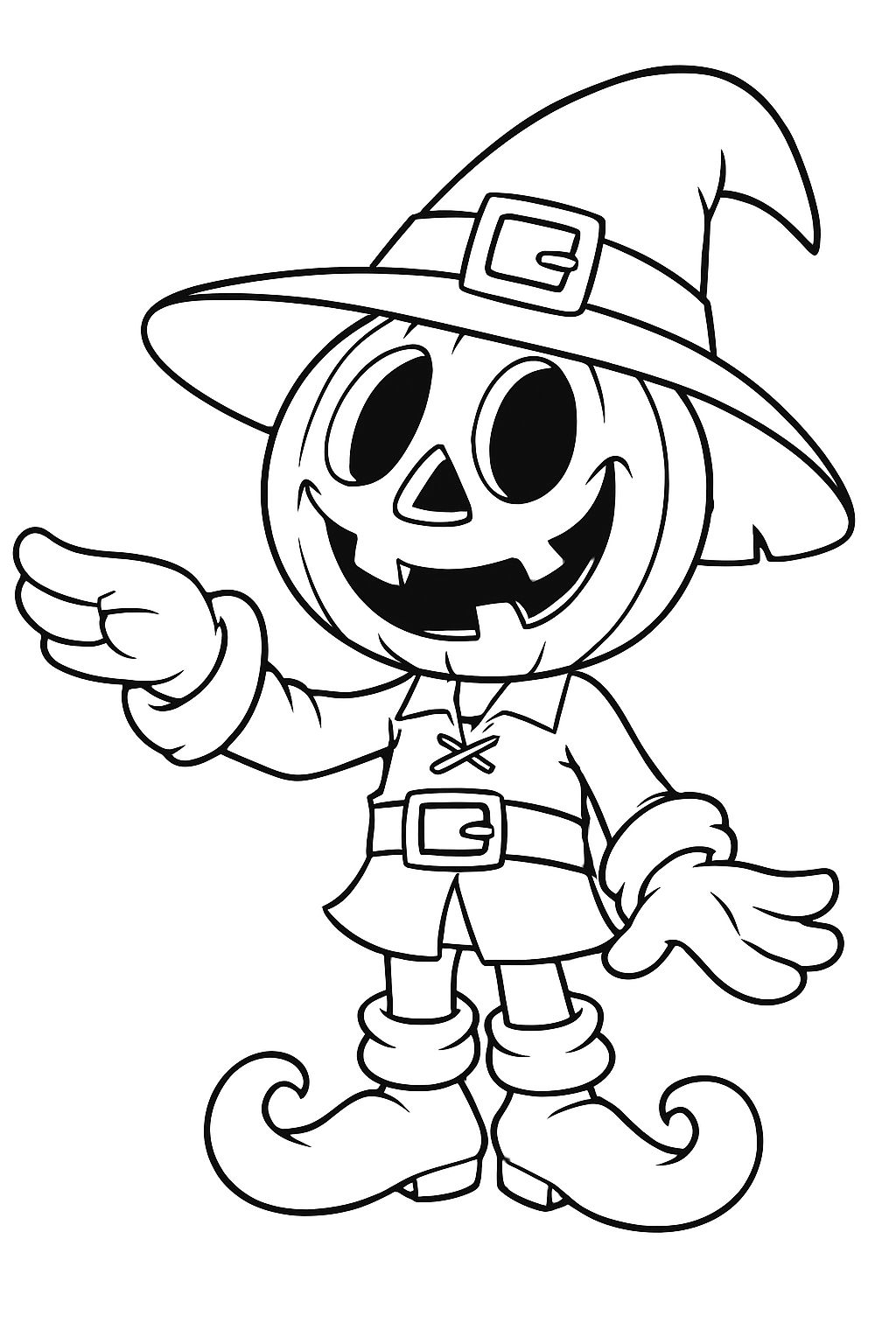 Cheerful Pumpkin-Headed Cartoon Character for Halloween Coloring Book Pages