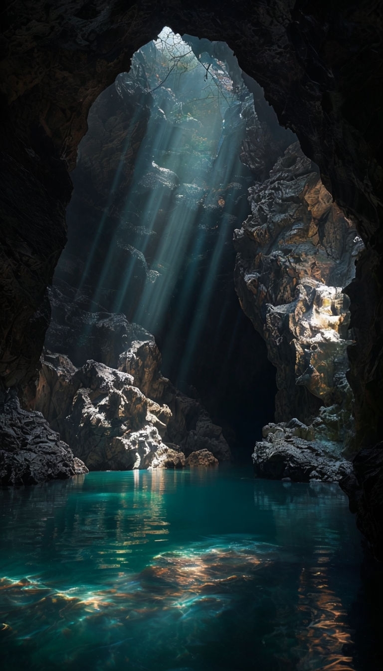 Enchanting Cave with Soft Light Reflections Mobile Wallpaper