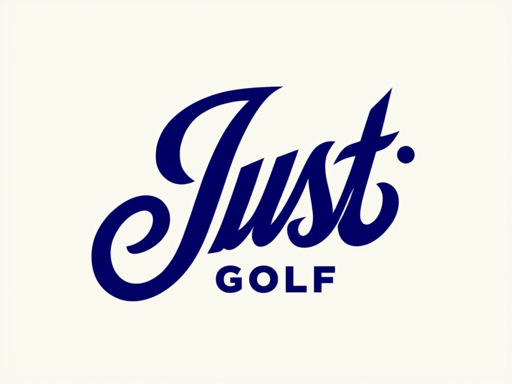 Elegant Just Golf Logo Design with Navy Blue Cursive Script Logo