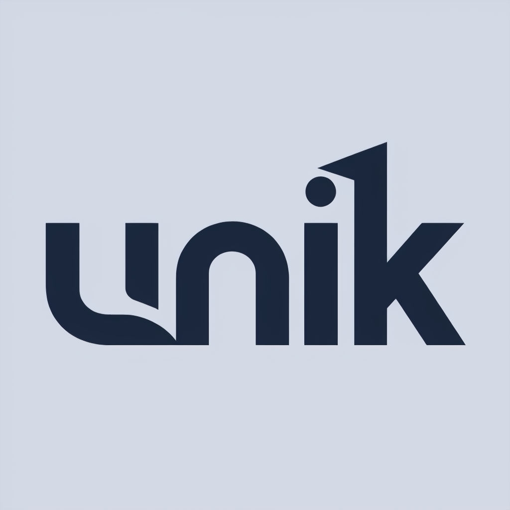 Bold Minimalist Unik Logo with Abstract Arrow Element