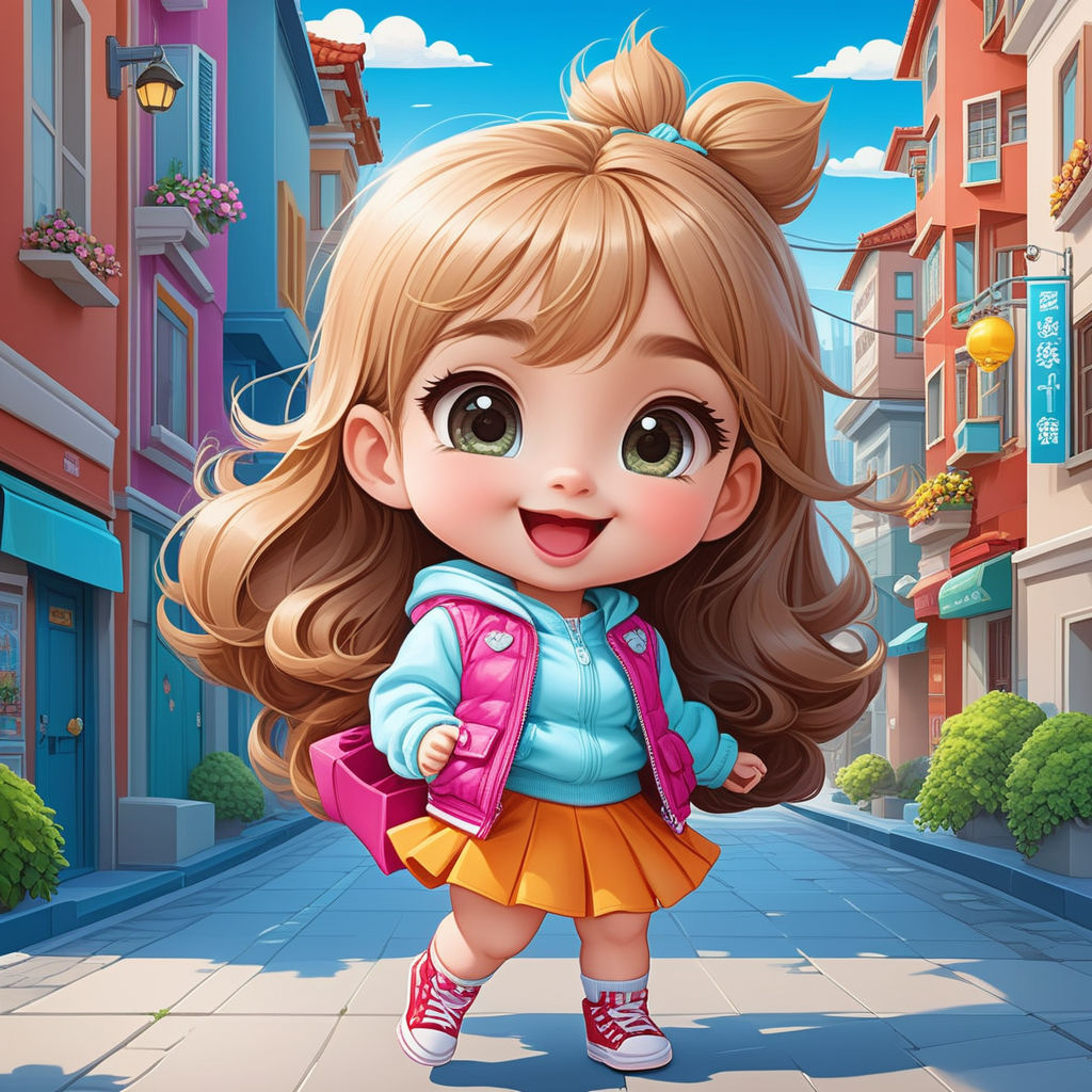 2-years-old-tiny-chubby-very-fat-little-kid-cute-girl--realistic-cartoon-asia-korean-rolling-laughing  Holding shopping bag wear sunglass