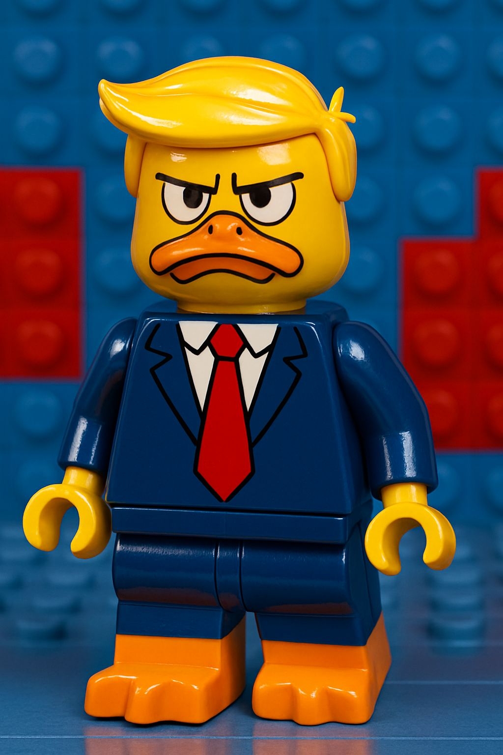 Political Duck LEGO Minifigure Caricature Close-Up Art