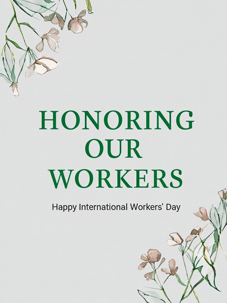 Elegant May Day Card Honoring Our Workers with Watercolor Flowers Card