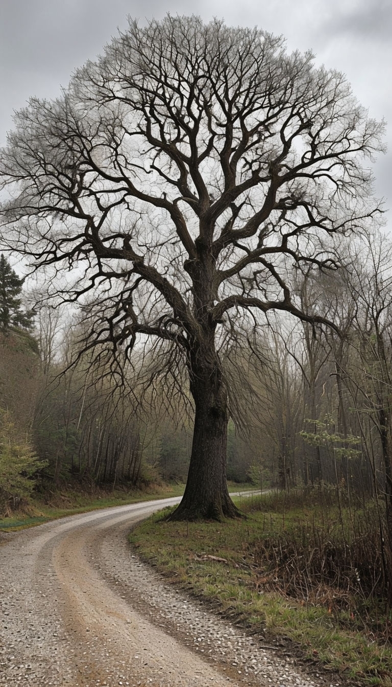 Serene Leafless Tree in Peaceful Forest Landscape Mobile Wallpaper