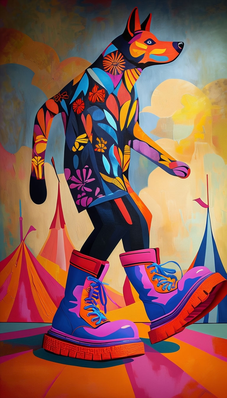Vibrant Stylized Animal in Colorful Footwear Art
