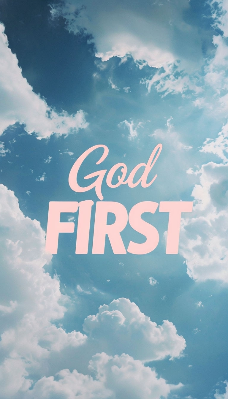 Serene God First Text Over Soft Blue Sky with Clouds Mobile Wallpaper