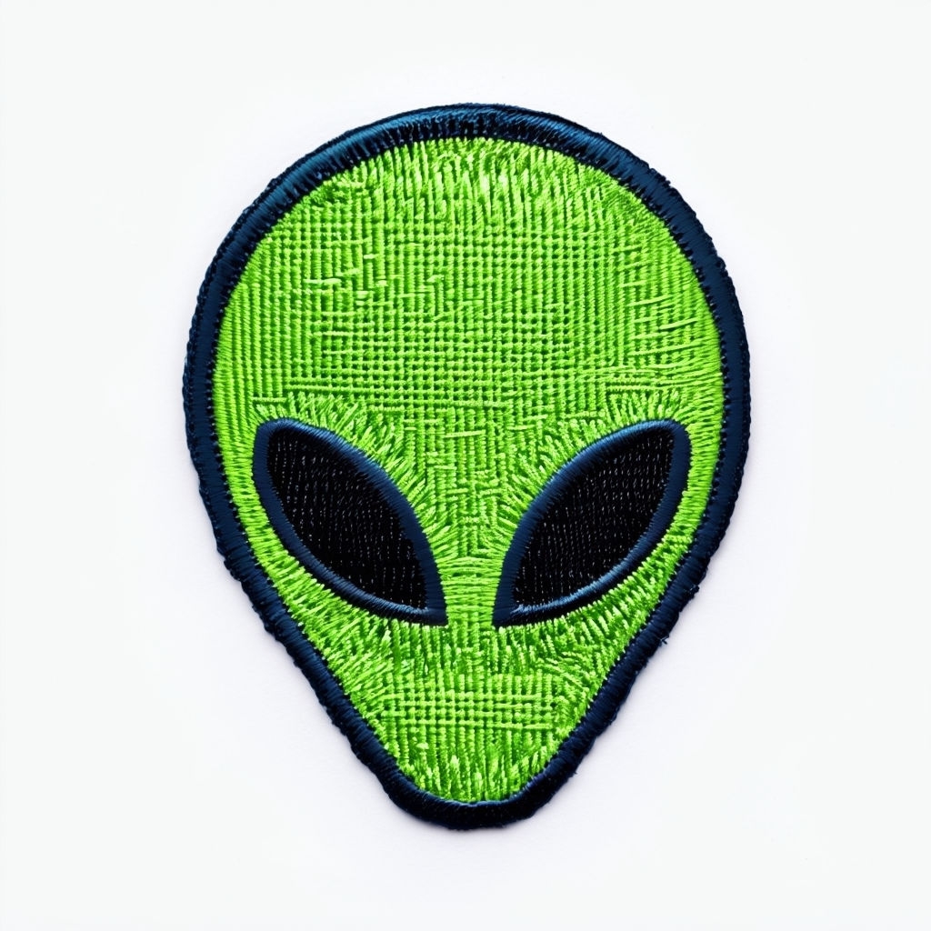 Lime Green Alien Head Embroidered Patch for Hats
