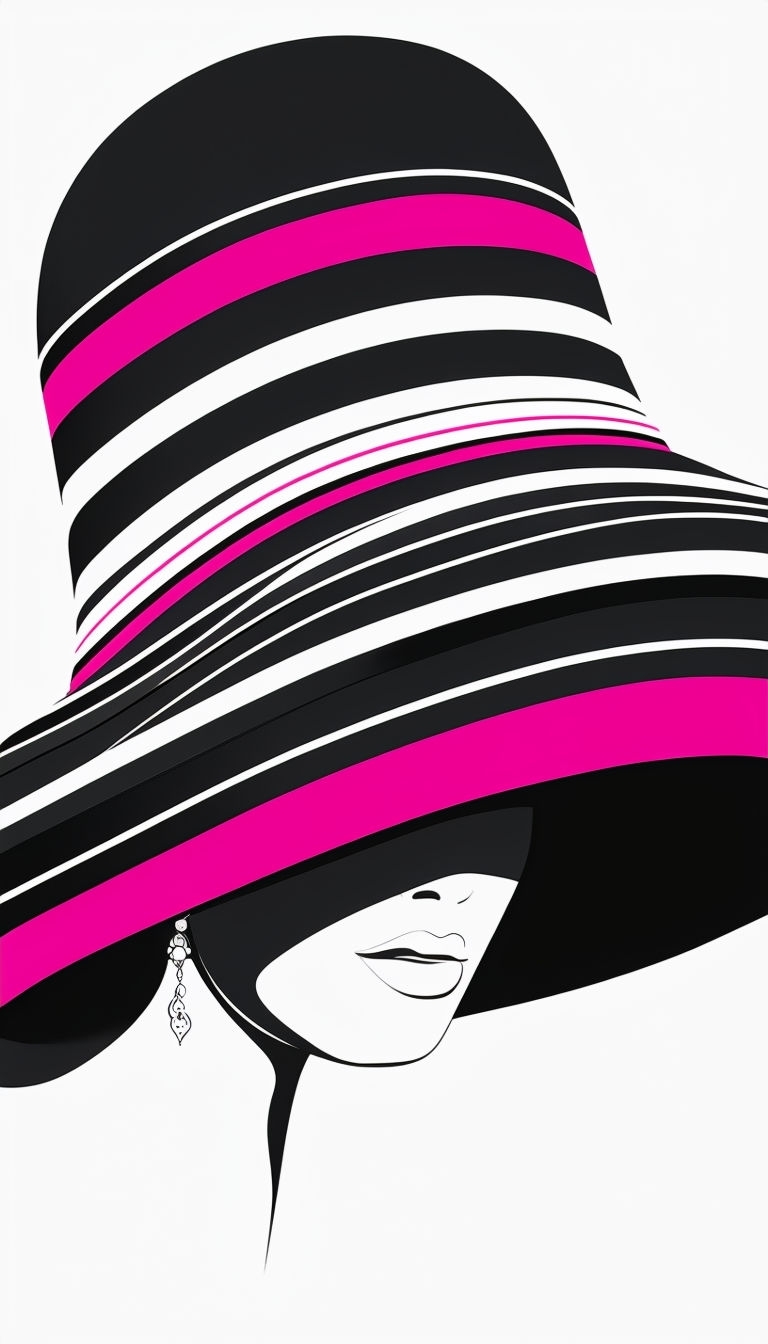 Stylized Black and Pink Stripe Hat Illustration Art
