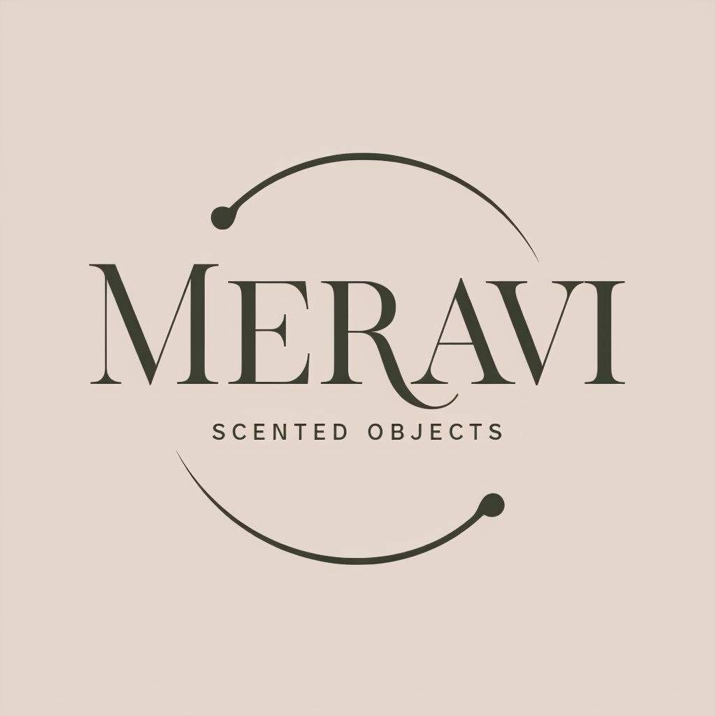 Elegant Meravi Scented Objects Logo with Minimalist Design