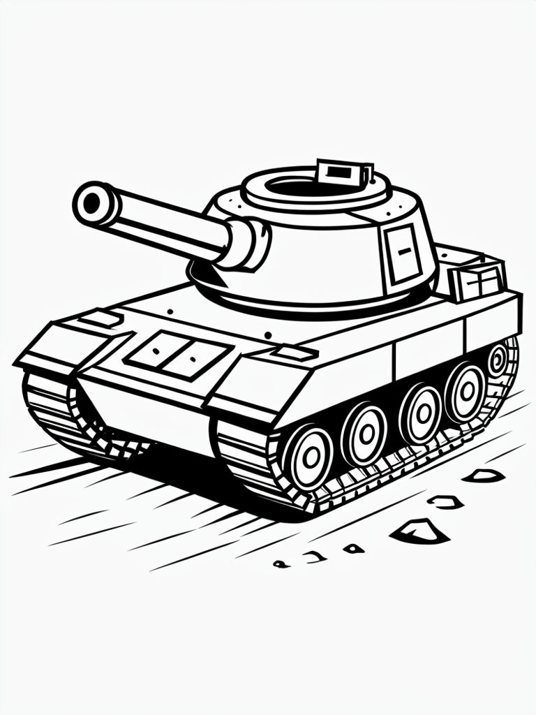 Cartoon Military Tank Outline Drawing for Kids Coloring Book Pages