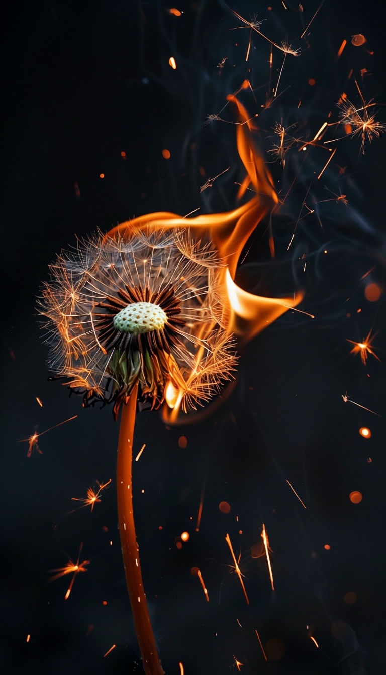 Fiery Dandelion Seed Head Photography with Dynamic Sparks Mobile Wallpaper