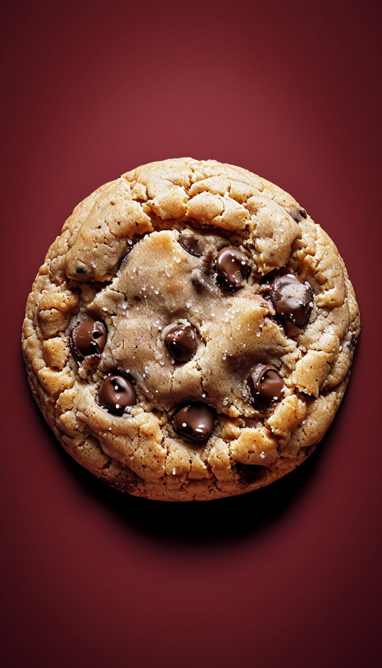Delicious Chocolate Chip Cookie Close-Up on Burgundy Background Mobile Wallpaper