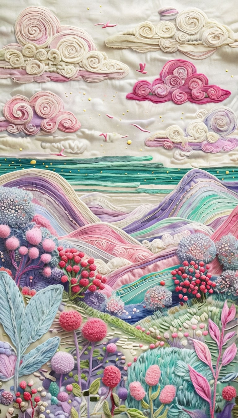 Embroidered Landscape Dreamy Spring Colors Phone Case Cover