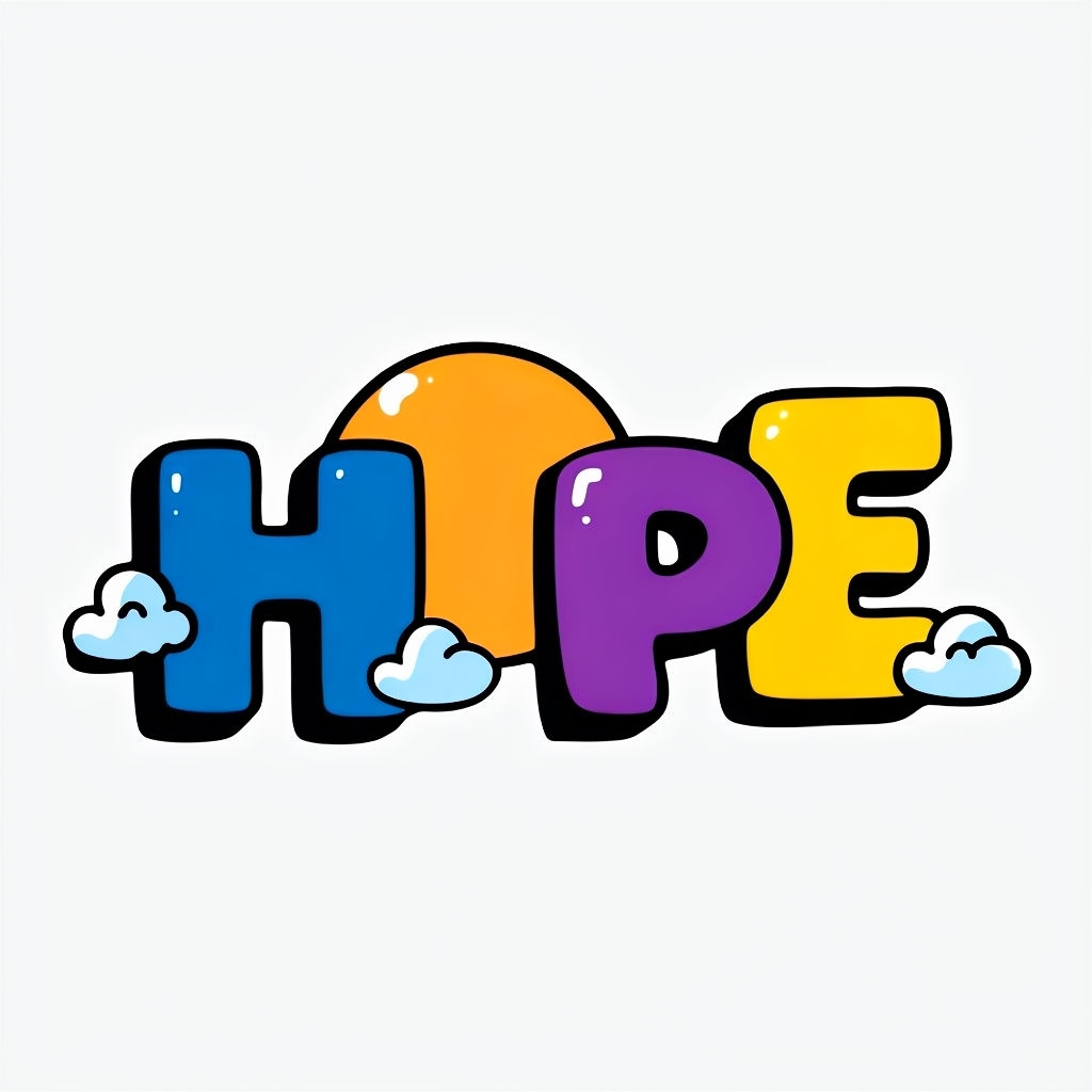 Vibrant Cartoon HOPE Graphic Design T-Shirt