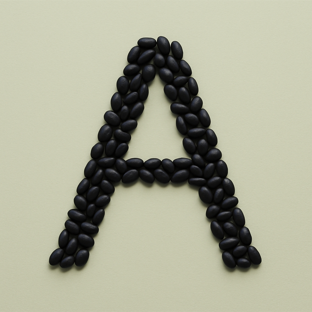 Minimalistic A T Bean Art Arrangement on Olive Green Background Monogram