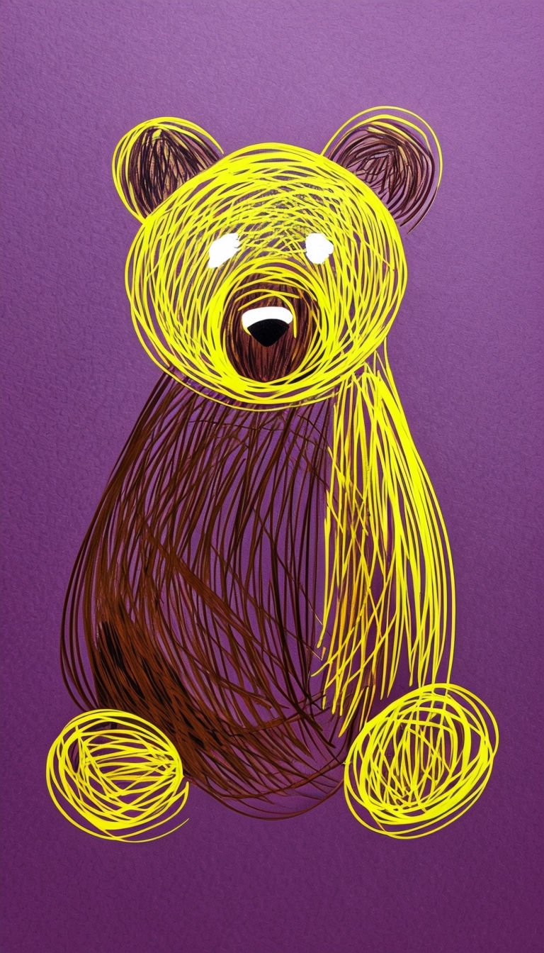 Energetic Colored Pencil Bear Scribble Illustration Art