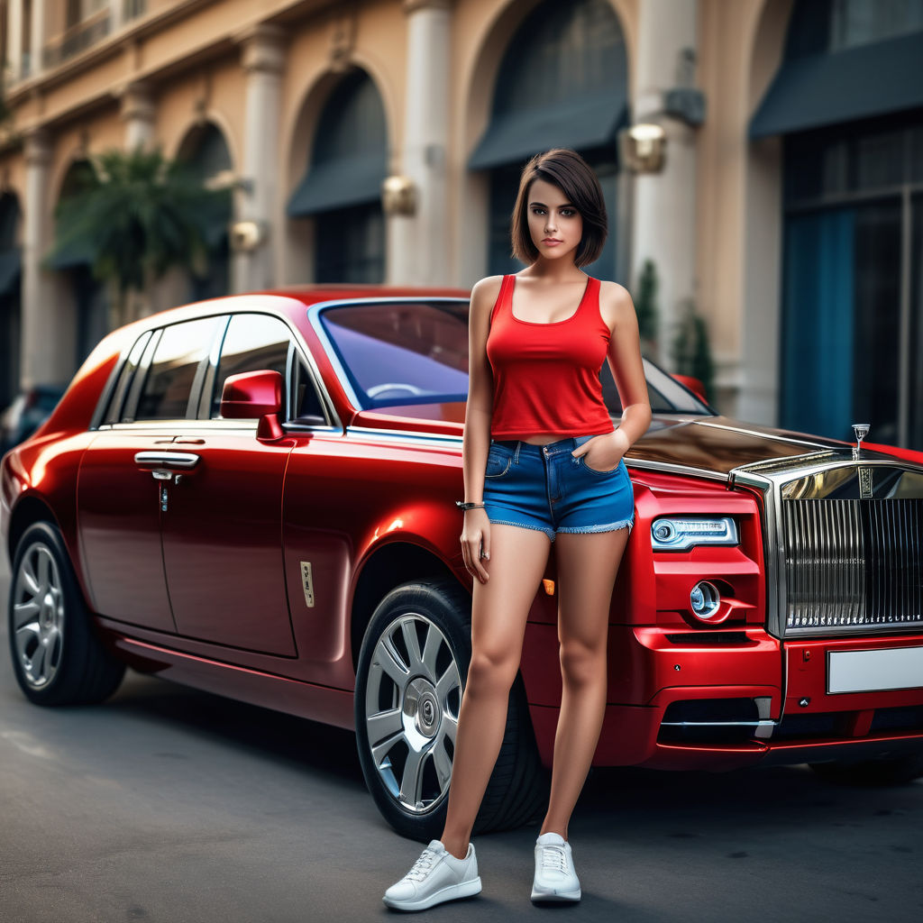 Naked woman sit on the car hood