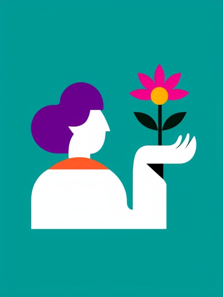 Stylized Minimalist Figure with Flower Illustration Art