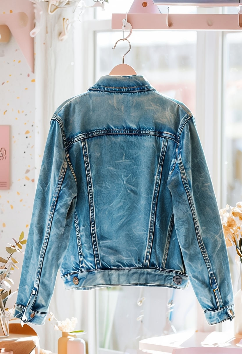 Trendy Denim Jacket Mockup in Bright Modern Setting