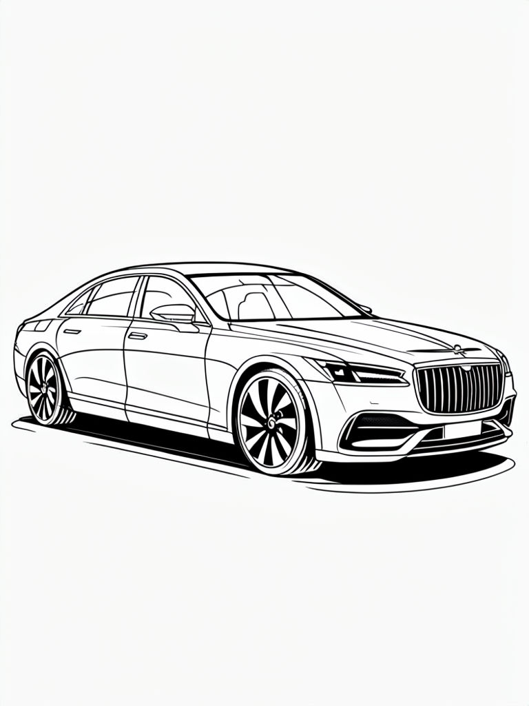 Luxury Sedan Line Drawing for Coloring Book Pages