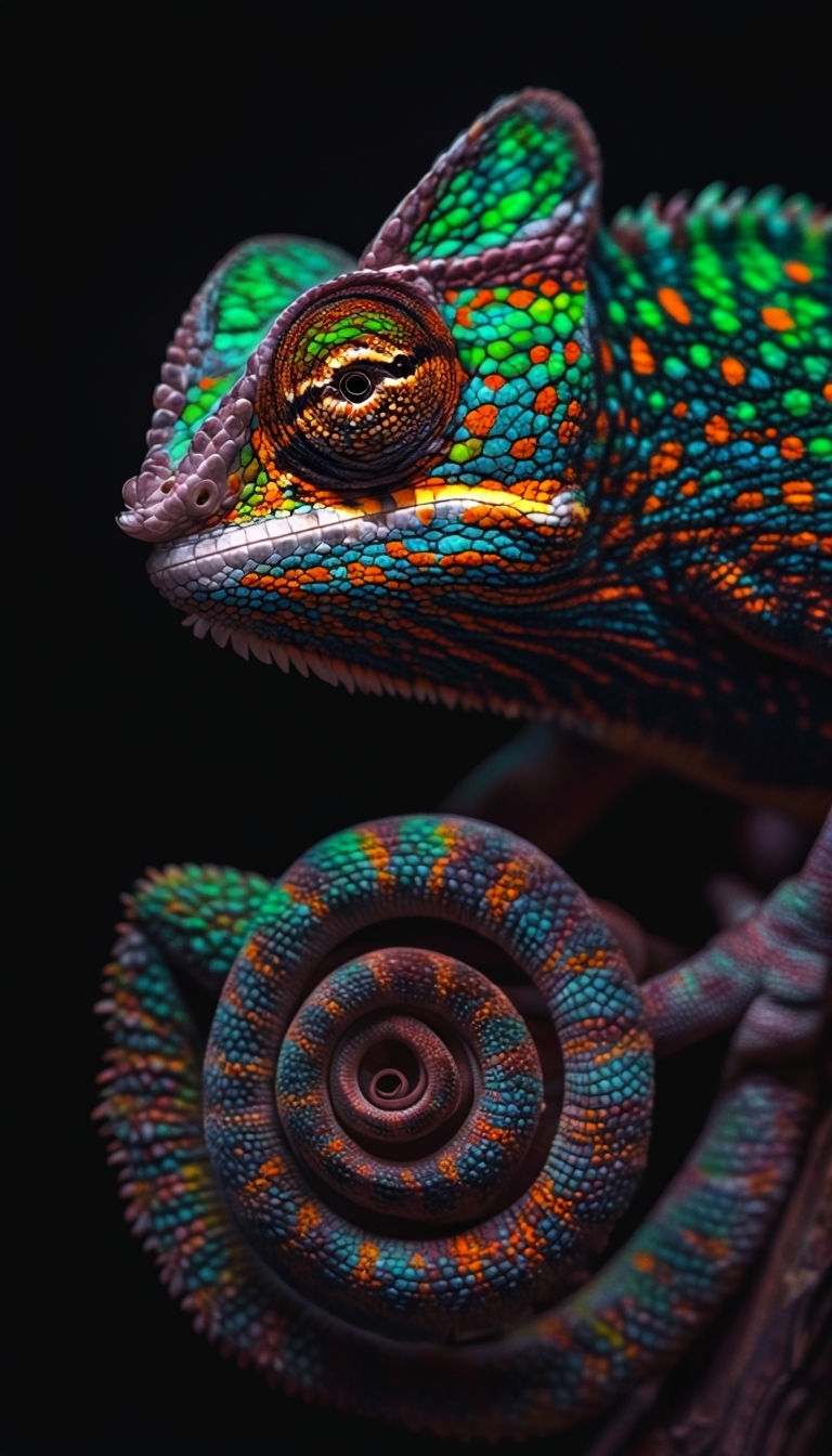 Vibrant Close-Up Chameleon with Colorful Textures Mobile Wallpaper