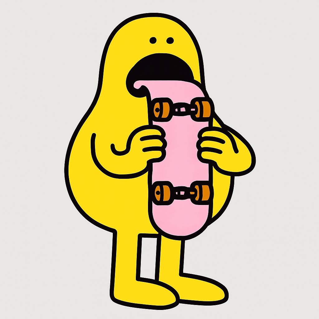 Playful Yellow Cartoon Character with Skateboard T-Shirt